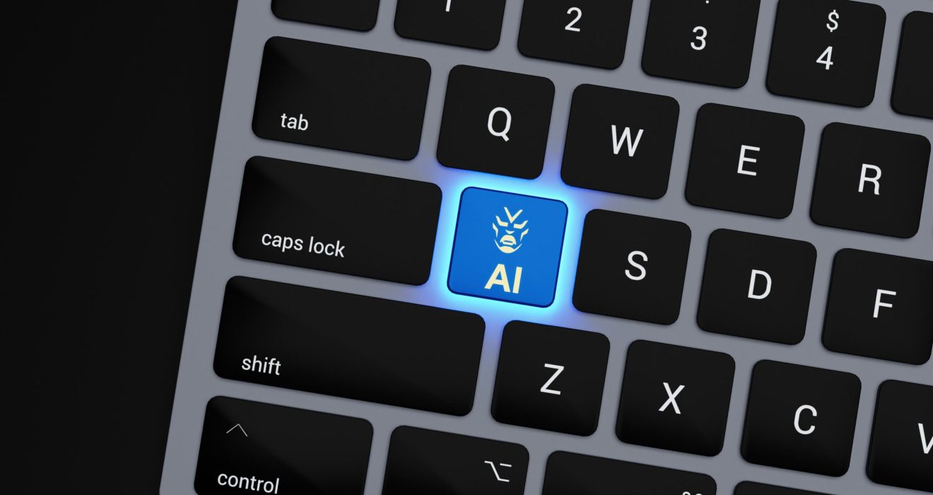 a-close-up-of-a-keyboard-with-a-blue-button